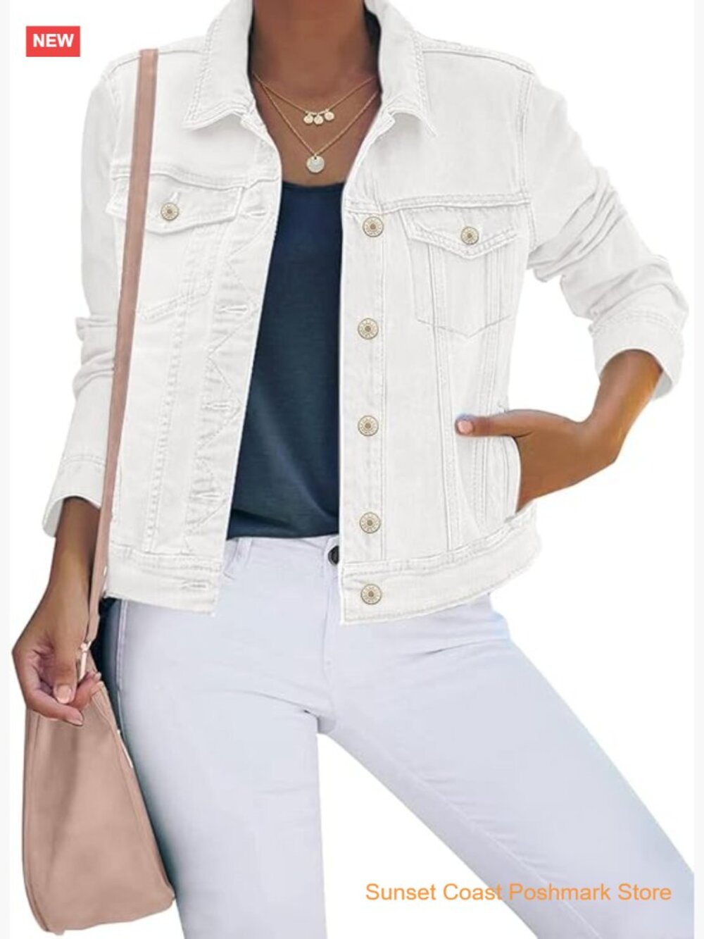 Stretchy Button Down Long Sleeve Denim Jacket